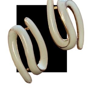 Elegant Vintage Gold and Creamy Mint Enamel Earrings